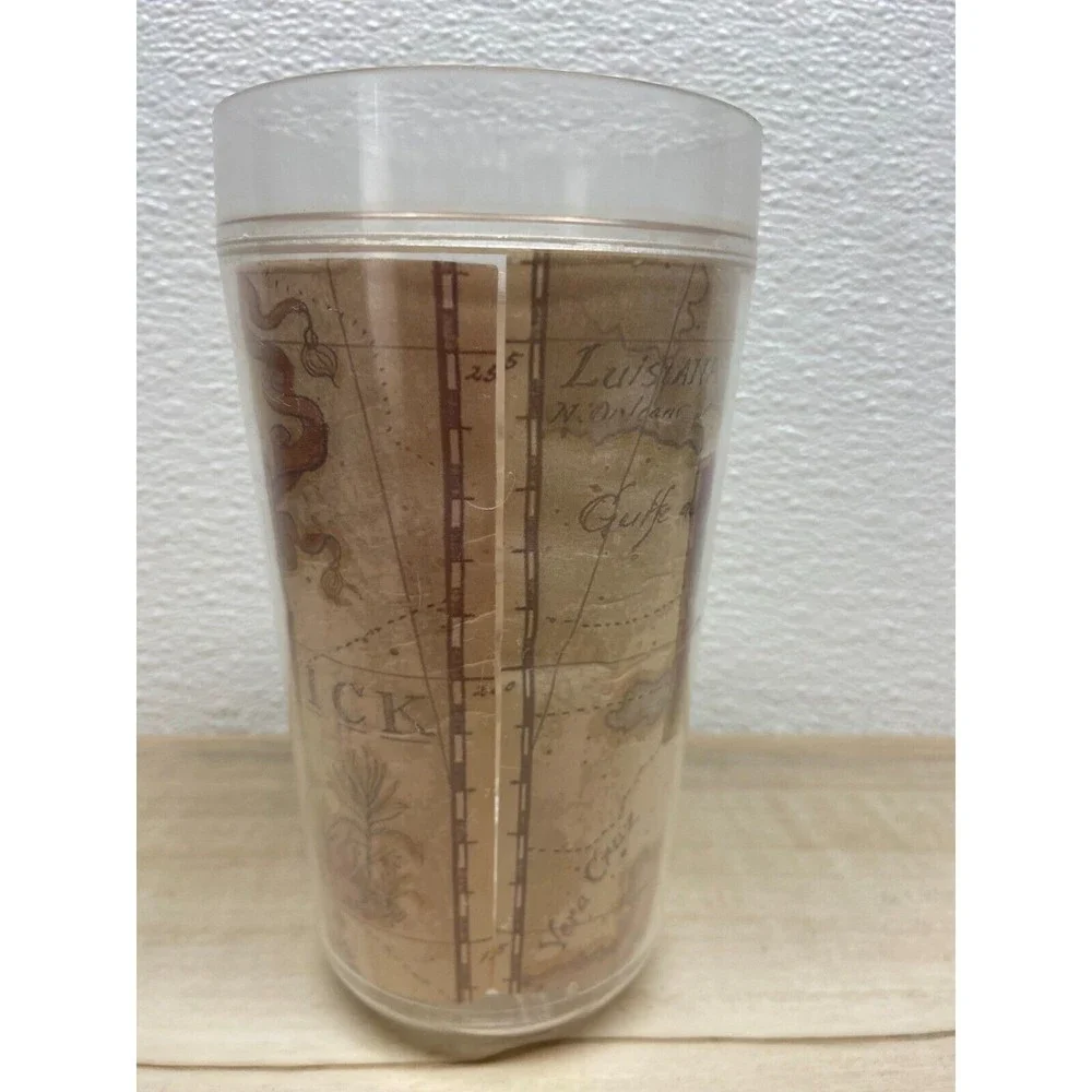 Vintage Thermo Serve Double Wall Plastic Islas De America Map Tumbler Large 20oz